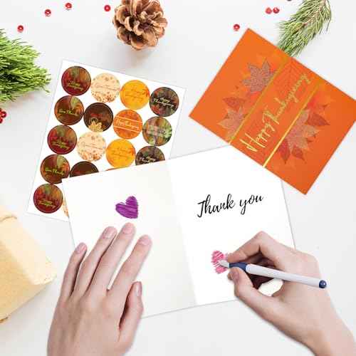 Fancy Land Glitter Thanksgiving Greeting Cards with Envelopes 24 Pack Fall Leaves Happy Thanksgiving Cards