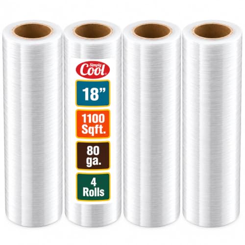 Simply Cool 4 Pack Clear 18-Inch 80 Gauge Stretch Wrap for Packing & Moving