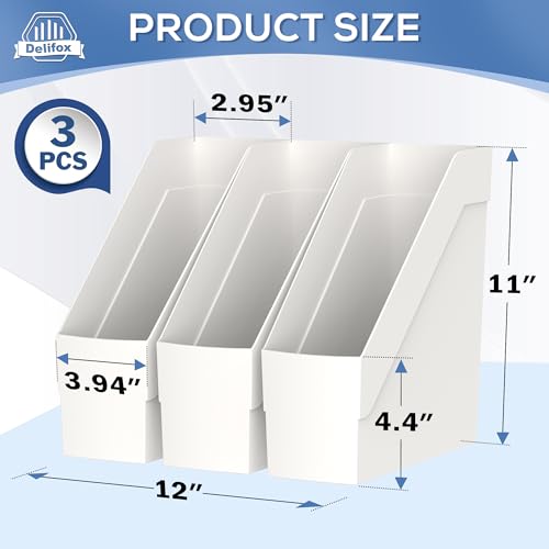Delifox 3 Pack White Plastic Magazine Racks Desk Organizer Storage Bin