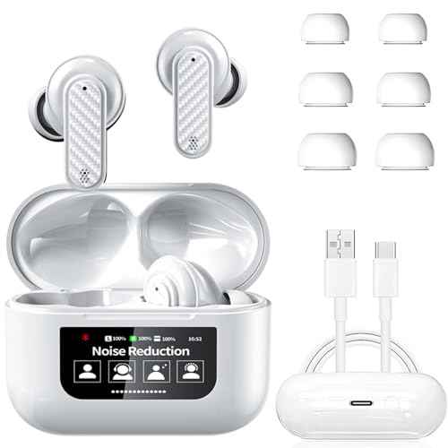 AI Language Translator Earbuds Real Time,144 Languages Online and Offline Translation Earbuds, No Subscription Required, Smart Touch Screen Housing, Fit for iOS and Android (White)