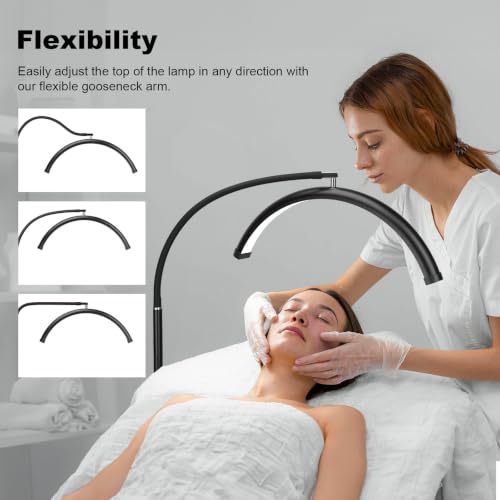 Black Half Moon LED Floor Lamp for Lash, Tattoo & Beauty Work - Shadow-Free, Dimmable, Remote Control