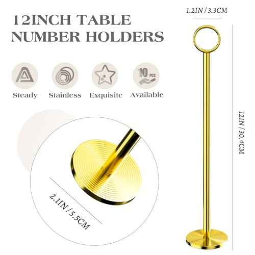 Urban Deco 12PK Table Number Holders Place Card Holders 12 Inch Table Card Holders Steel Card Holders for Photos, Food Signs, Memo Notes, Weddings, Restaurants, Birthdays£¨Gold£©