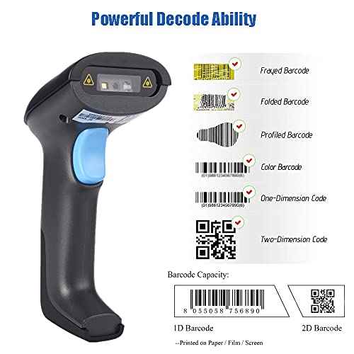 REALINN Wireless 2D QR Barcode Scanner Rechargeable Automatic Handheld Code Reader Dustproof Waterproof Shockproof Fast and Precide for Mobile Payment, Store, Supermarket, Warehouse