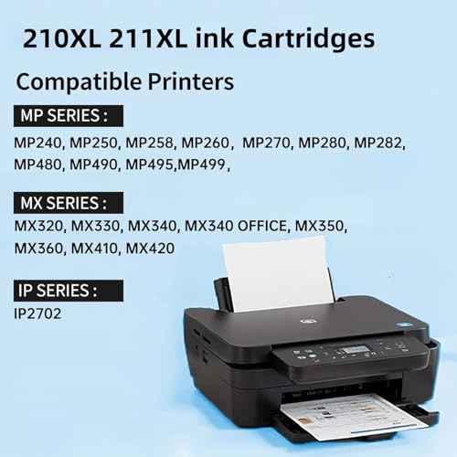 210XL 211XL Remanufactured Ink Cartridges Replacement for Canon 210XL 211XL Ink Combo Pack Work with Canon PIXMA IP2702 MP230 MP250 MP280 MP480 MP495 MX320 MX350 MX420 Printer (1Black1Color)