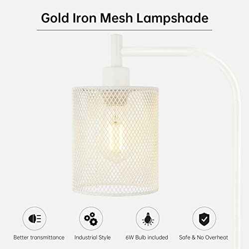 BoostArea White Industrial Floor Lamp, 67 Inch Modern Standing Lamp with Iron Mesh Lampshade, 6W LED Stand Up Lamp for Living Room, Bedroom, Office, Den