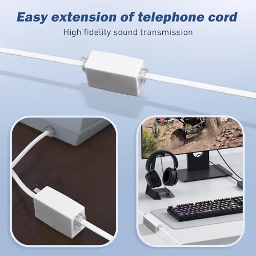 Phone extension Cord 25 Ft, Telephone Cable with Standard RJ11 Plug and 1 in-Line Couplers and 20 Cable Clip Holders, White
