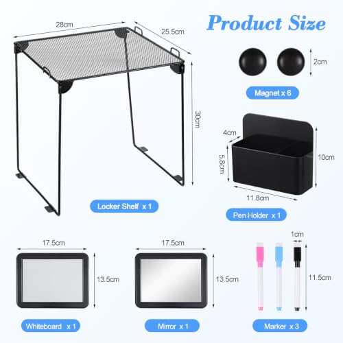 Fippy Black Locker Organizer Kit with Shelf, Magnetic Mirror & Whiteboard