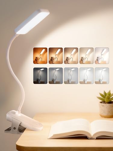 ReinHoo Rechargeable Clip-On Desk Light with 45 Lighting Modes - White