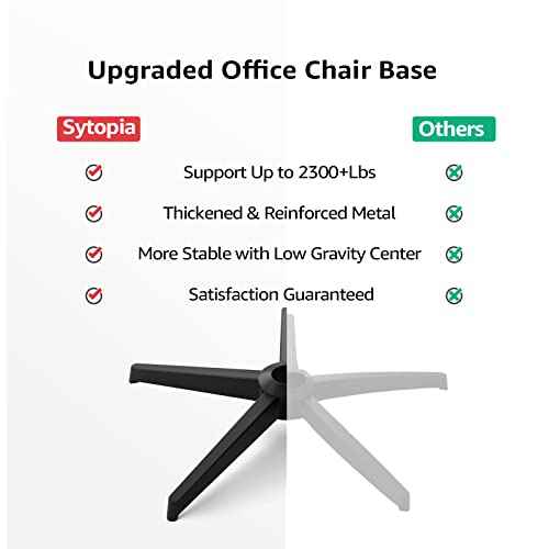 Sytopia 28'' Heavy Duty Office Chair Base Replacement with Cross Metal Legs (2400 lbs), Universal Gas Cylinder & Caster Sockets, Matte Black