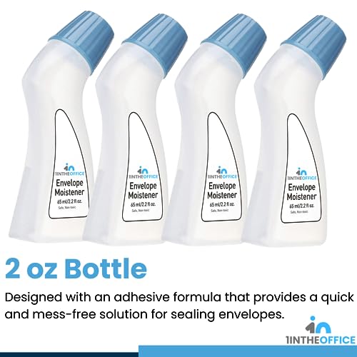 4-Pack Envelope Moistener with Adhesive Squeeze Bottles 2 oz - Office Mailing Supplies