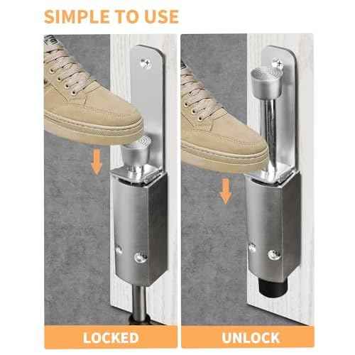Door Stop - Heavy Duty Spring Loaded Step Down Push On Door Holder/Stopper - Foot Operated Door Holder for Outdoor and Commercial Use (1, Silver)