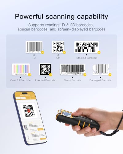 Inateck BCST-47-BK Wireless 2D Barcode Scanner with Display and Bluetooth