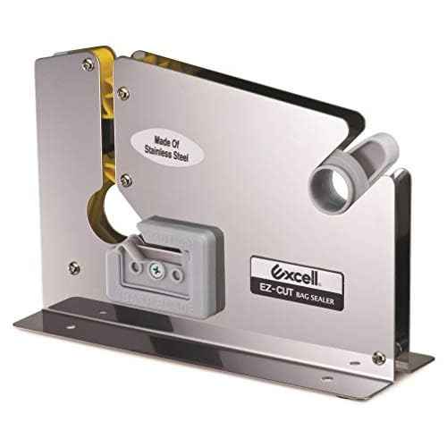 WOD ET-605K Stainless Steel Constructed, Produce Bag Sealers Taper Dispenser with Trimmer Blade - Ideal for Packaging Ice Bags, Ground Meats, & More: Fits Up to 1/2 inch Wide (Holds 3 inch Core)