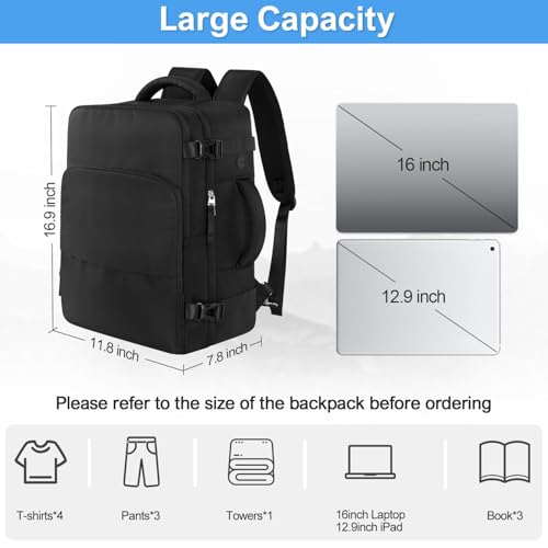 Travel Backpack for Men Women, Personal Item Travel Bag with Multi-Pockets, Airline Approved Carry on Backpack Fits 16inch Laptop, Waterproof Casual Backpack for College,Travel, Work