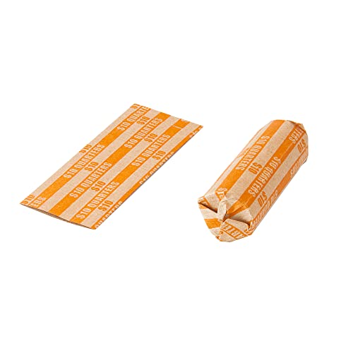 105 Pcs Orange Striped Coin Wrappers for Quarters - Flat, Heavy-Duty Kraft Paper