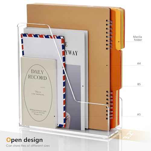 SANRUI 2-Pack Acrylic Magazine File Holder Desk Organizer Magazine Rack, Clear, Vertical File Sorter Holders, 9.45" D x 3.54" W x 10.24" H