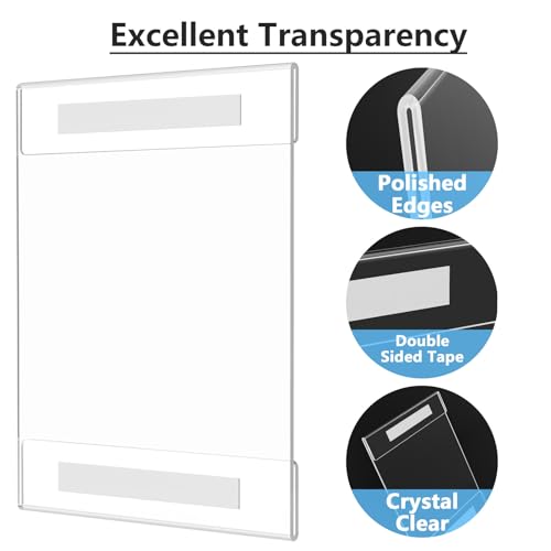 MaxGear 8.5 x 11 Wall Mount Acrylic Sign Holder 2-Pack with Tape – Vertical, Easy Install Adhesive Display