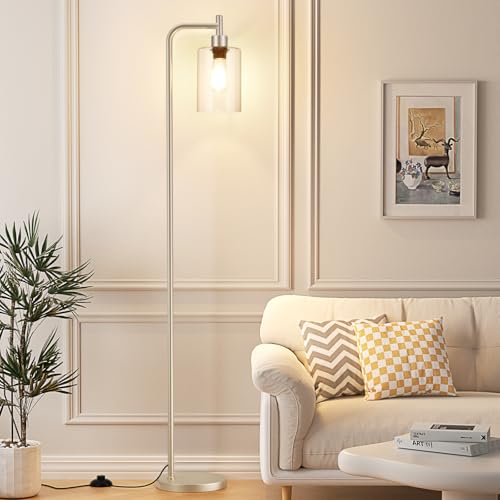 Floor Lamps for Living Room - Industrial Standing Lamp with Glass Shade, Modern Gold Floor Lamp with LED Bulb, Tall Lamp for Bedroom Office - Light Gold