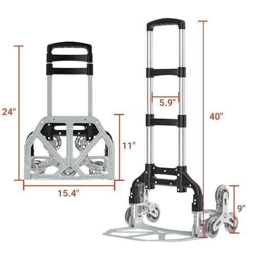 200LB Stair Climbing Cart, Folding Hand Truck Dolly, Grocery Shopping Cart with Mute Wheels, Aluminum Hand Truck for Luggage, Travel, Shopping