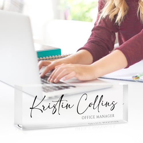 Custom Name Plate for Desk - Personalized Acrylic Office Sign with Ink Design
