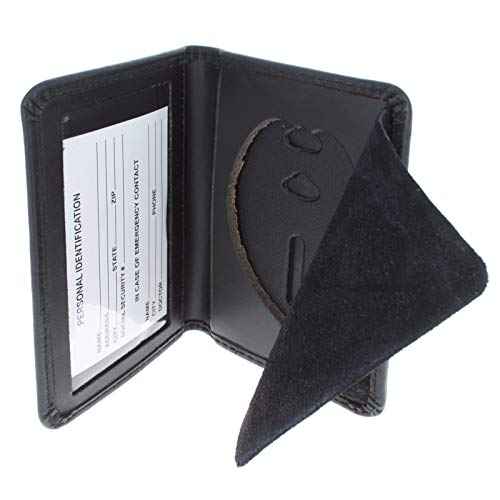 Genuine Leather Unisex Law Enforcement Badge Holder Wallet Case - Shield, Black