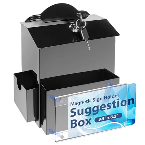 Metal Donation Suggestion Box with Magnetic Sign Holder, Lockable Black