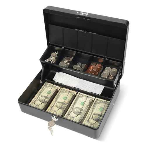CARL CB-2011, Lockable Cash Box with Coin Tray ? Durable Metal Money Box with Key Lock for Bills & Change ? Portable Organizer for Markets, Events, Vendors & Fundraisers.