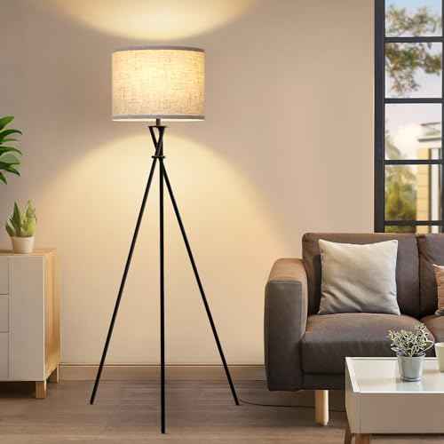 Tripod Floor Lamp Black, 61¡± Tall Floor Lamps, Standing Lamp with Rotary Switch, Modern Floor Lamp Simple Design with Beige Shade, Floor Lamps for Living Room, Bedroom, Office, Without Bulb