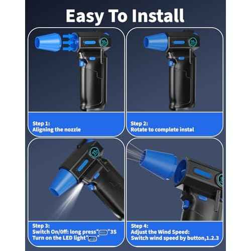 Compressed Air Duster-130000RPM Super Power Cordless Electric Air Duster, Rechargeable Brushless Motor, with LED Light, 3-Gear Adjustable Dust Blower for Computer, Keyboard, Outdoor, House and Car