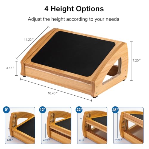 StrongTek Wooden Under Desk Footrest, 4 Height Settings, 400 lb Capacity, Natural