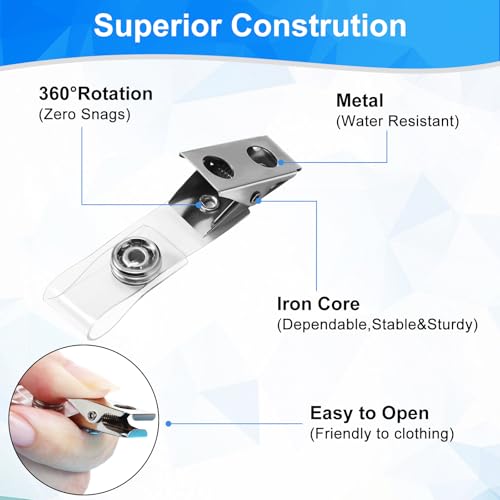 400 Pack Metal Badge Clips with Clear PVC Straps Double Hole ID Badge Clips for Name Tag ID Cards and Badge Holders, Office Supplies