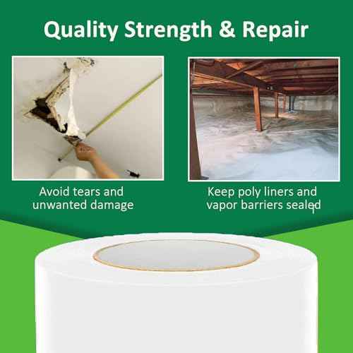 Vapor Barrier Tape 3" x 180', 9Mil White Polyethylene Tape for Crawl Spaces & Moisture Barriers, Waterproof & Seam Tape for Underlayment, Insulation, and Plastic Liners