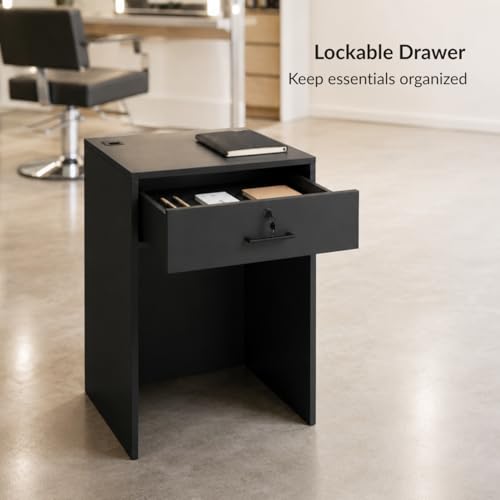 AGATEO Host Stand with Drawer – Small Black Reception Desk, 26in Checkout Counter