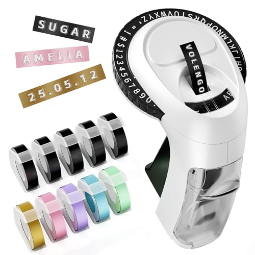 Embossing Label Maker Machine, 10-Roll Color 3D Embossed Tapes, Retro Vintage Label Maker, Old School Manual Embosser for Home DIY Crafts & Scrapbook Supplies