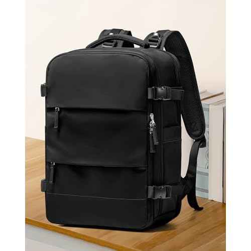 coowoz Large Travel Backpack For Women Men,Carry On Backpack Flight Approved,Hiking Backpack Waterproof Outdoor Sports Rucksack Casual Daypack Fit 15.6 Inch Laptop Shoes Compartment (Black)