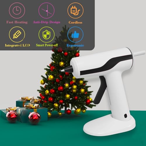 Cordless Hot Melt Glue Gun with 2.2Ah Battery - White, Auto Power-Off
