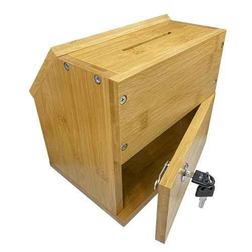 Bamboo Tip Jar and Suggestion Box with Chalkboard, Chalk, Locking Latch, and Clear Viewing Window