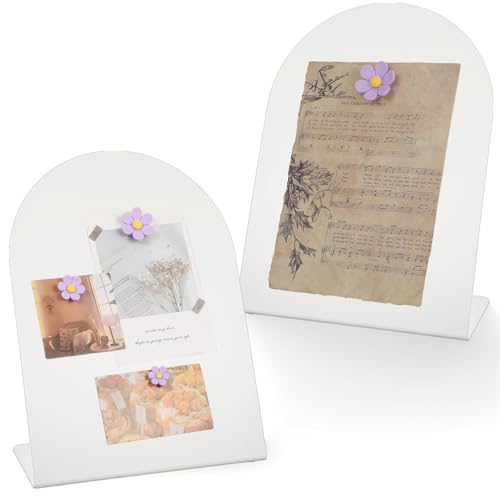 Magnetic Bulletin Board Set with Purple Flower Magnets, 11x7.86 Inch White Metal Memo Display for Home Office Kitchen