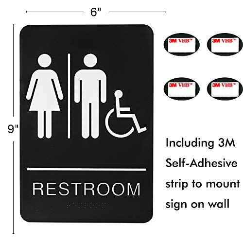 Self-Stick ADA Braille Unisex Restroom Signs-Bathroom Signs with Double Sided 3M Tape for Office or Business Bathroom and Toilet Door or Wall Decor 9¡±X6¡±