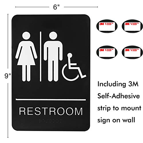 Bebarley Self-Stick ADA Braille Unisex Restroom Sign 9”X6” with Double-Sided 3M Tape