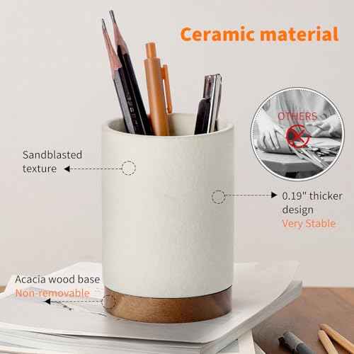 Pen Holder for Desk, Ceramic Pencil Organizer & Makeup Brush Holder, Office Decor and Desk Accessories£¬Perfect Office Organization,Teacher Supplies (White, Set / 1)