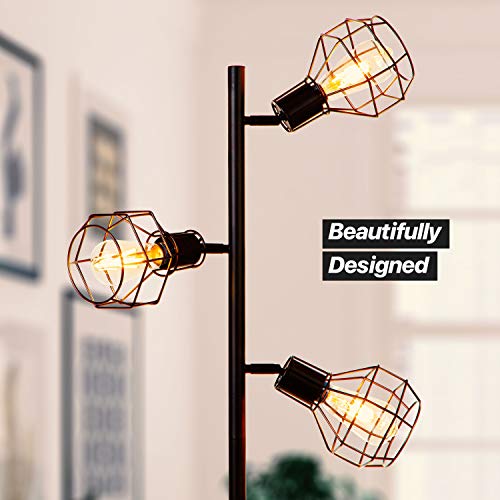 Brightech Robin Industrial Rustic Pole Tree Floor Lamp w/ 3 Vintage Edison Bulbs