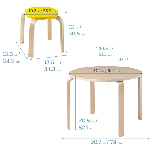 ECR4Kids Round Bentwood Table & 4 Bentwood Stools Set - 5-Piece Assorted