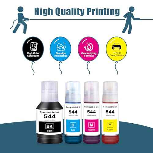 T544 Ink Bottles Replacement Compatible for L3110 L5190 L3210 L5290 L3150 L3250 Printers (4-Pack Black Cyan Magenta Yellow)