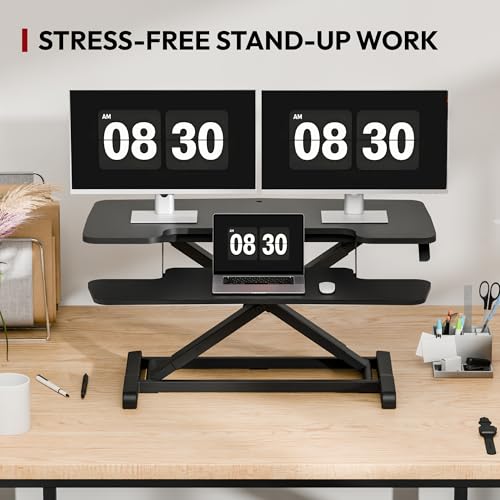 Sanodesk 36" Standing Desk Converter - Sit-to-Stand Riser with Keyboard Tray (Black, 36")