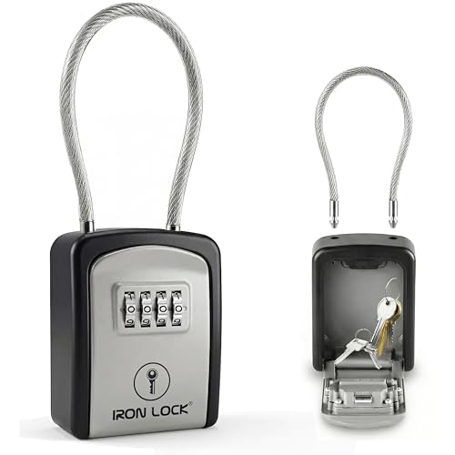 Iron Lock Key Lock Box with Code - Small Grey Portable Cable Shackle