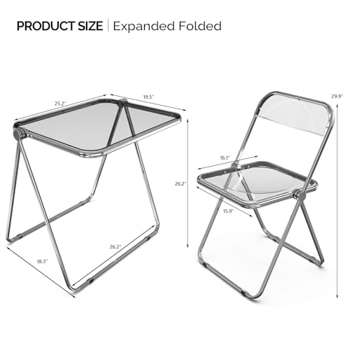 VINGLI Grey Folding Acrylic TV Tray Table—Small Space Desk with 360° Bracket