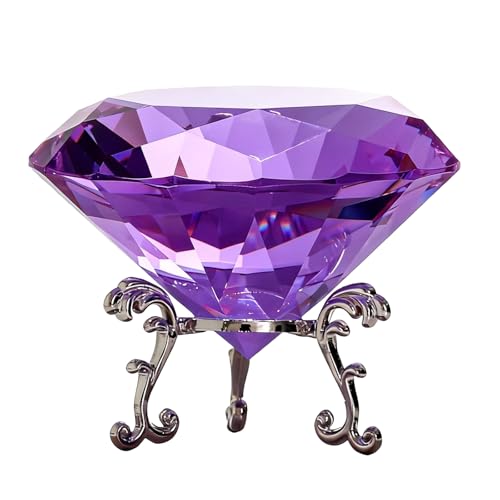 Purple Crystal Diamond Centerpiece 3.15 Inch Large Rainbow Prism with Silver Base for Wedding Home Decor