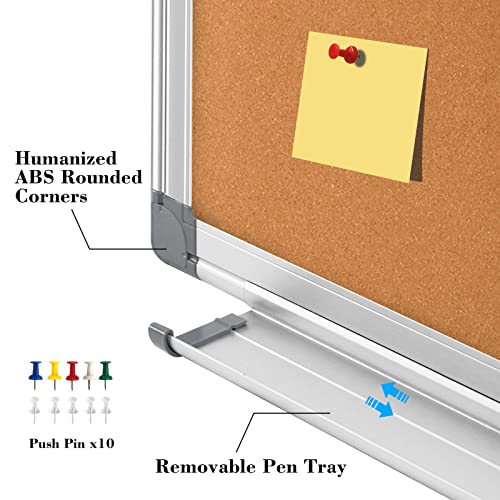WALGLASS Combination Magnetic Whiteboard & Corkboard, 24"x18" Combo for School, Office & Home, Dry Erase Board with Removable Tray, Pins, Eraser, Markers & Magnets