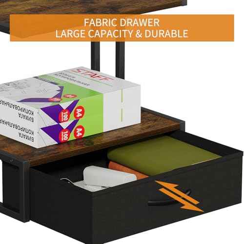 Printer Stand with Storage for Desk, with Fabric Drawer Desktop Printer Stand Shelf Organzier for Home Office, for Above and Under Desk Printer Table, Fax Machine Copier Scanner, Rustic Brown